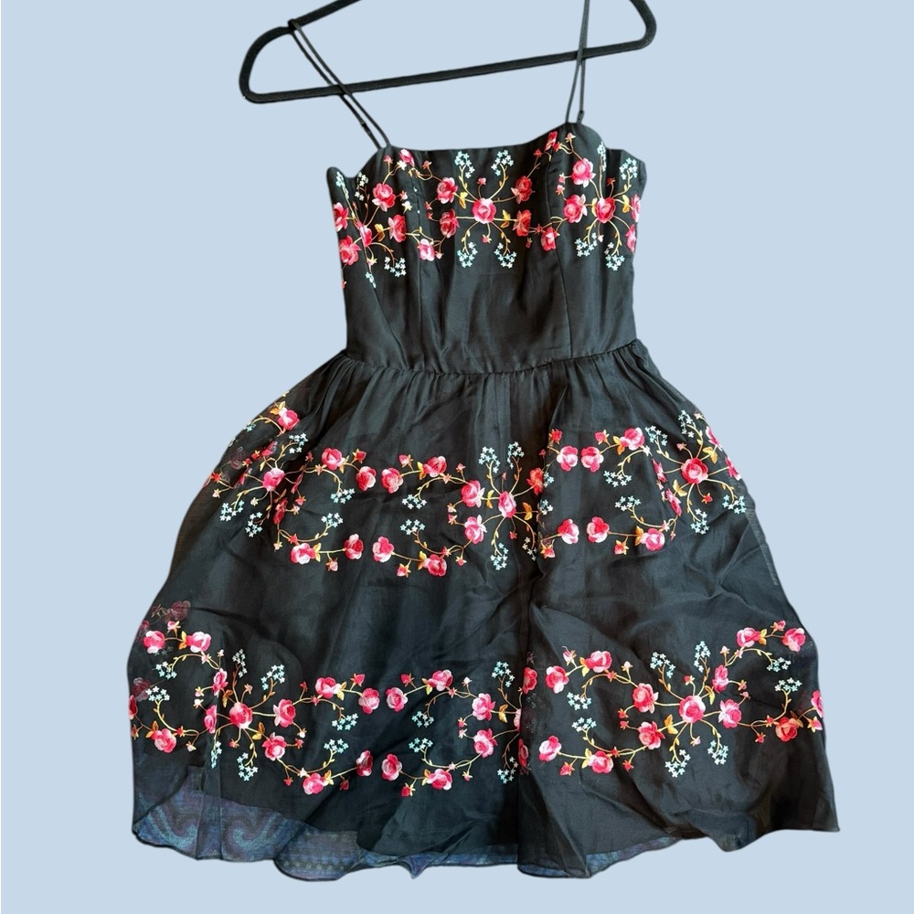 Betsey Johnson Black and Pink Ruffled Fit and Flare Dress